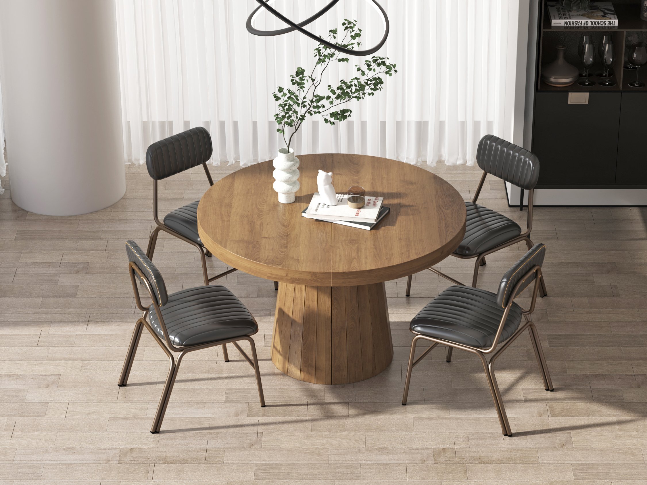 HMR Modern Dining Chairs with Faux Leather Upholstery (Set of 2) - Black