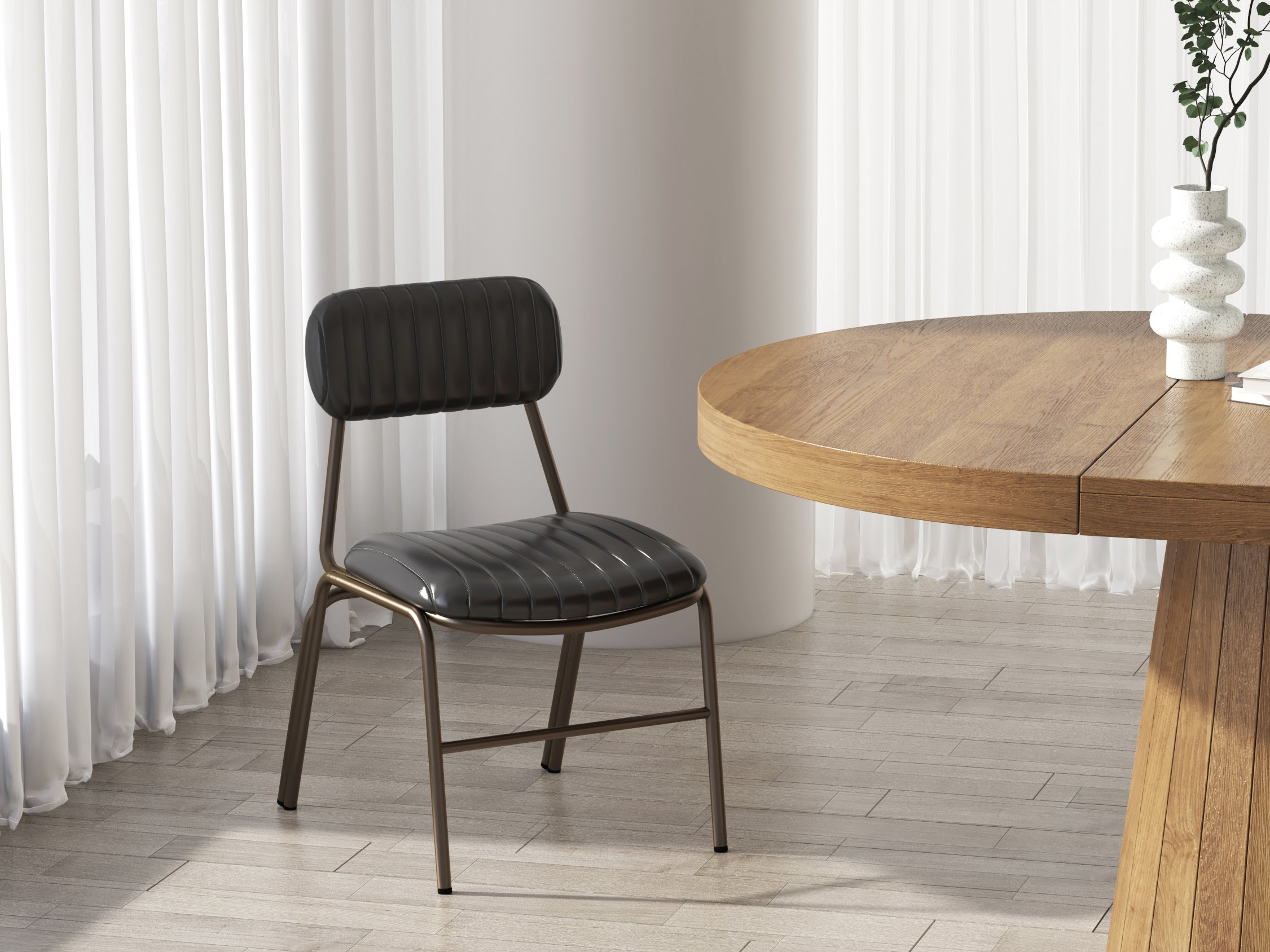 HMR Modern Dining Chairs with Faux Leather Upholstery (Set of 2) - Black