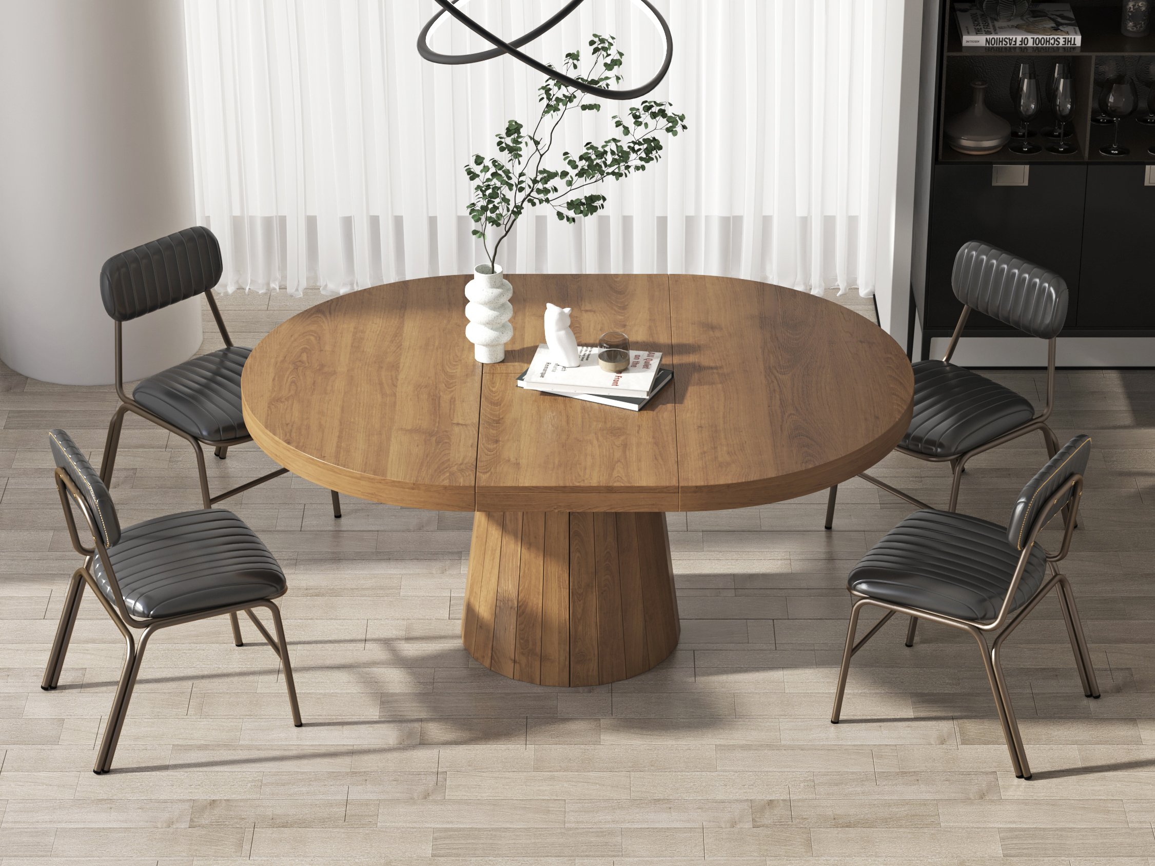 HMR Modern Dining Chairs with Faux Leather Upholstery (Set of 2) - Black