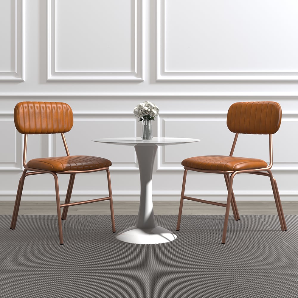 HMR Modern Dining Chairs with Faux Leather Upholstery (Set of 2) - Brown