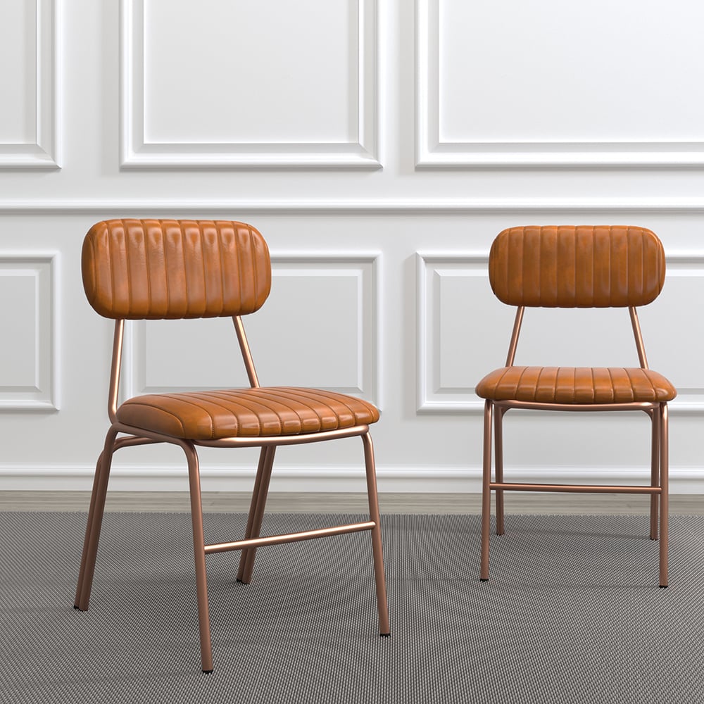 HMR Modern Dining Chairs with Faux Leather Upholstery (Set of 2) - Brown