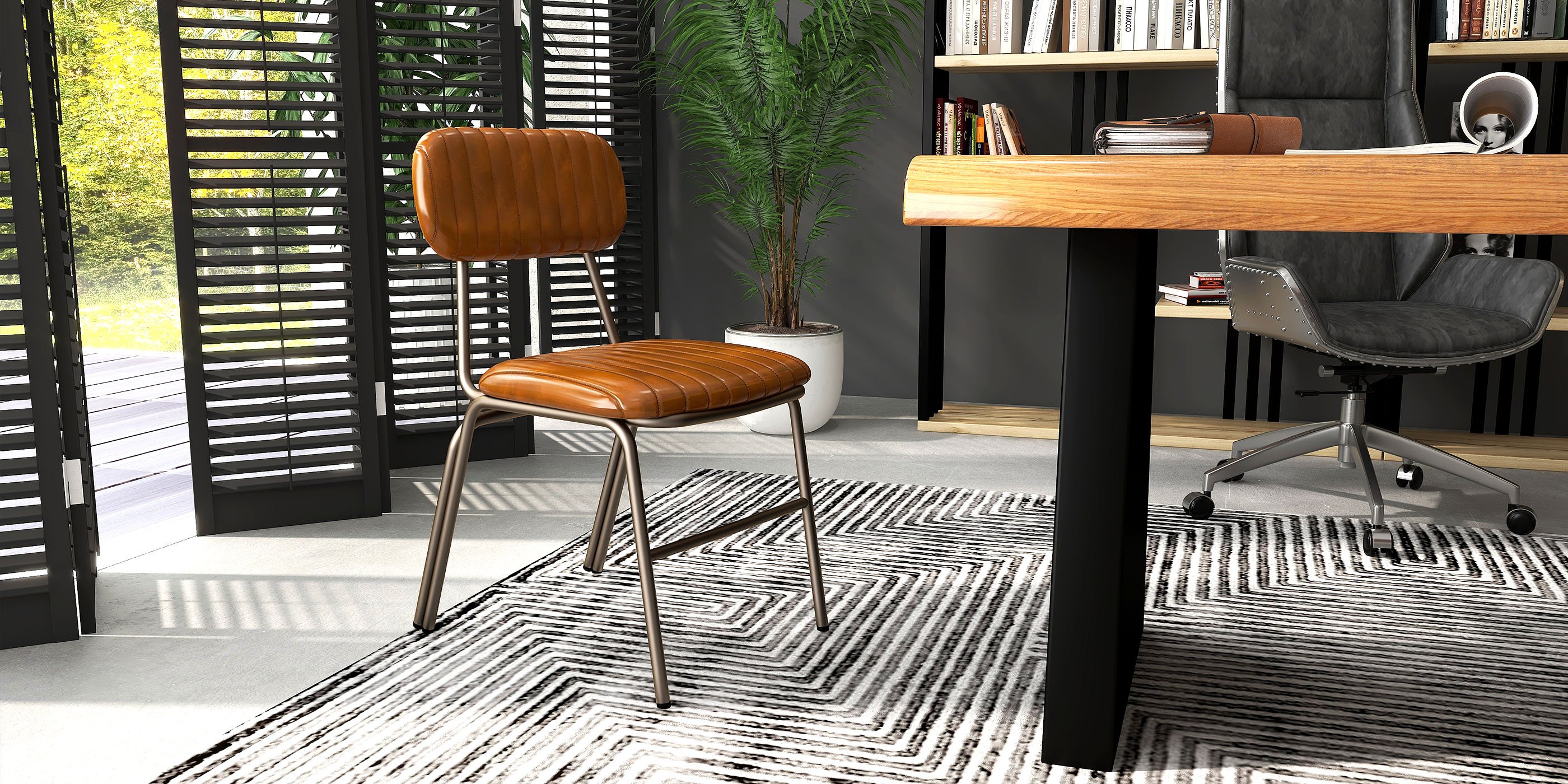 HMR Modern Dining Chairs with Faux Leather Upholstery (Set of 2) - Brown