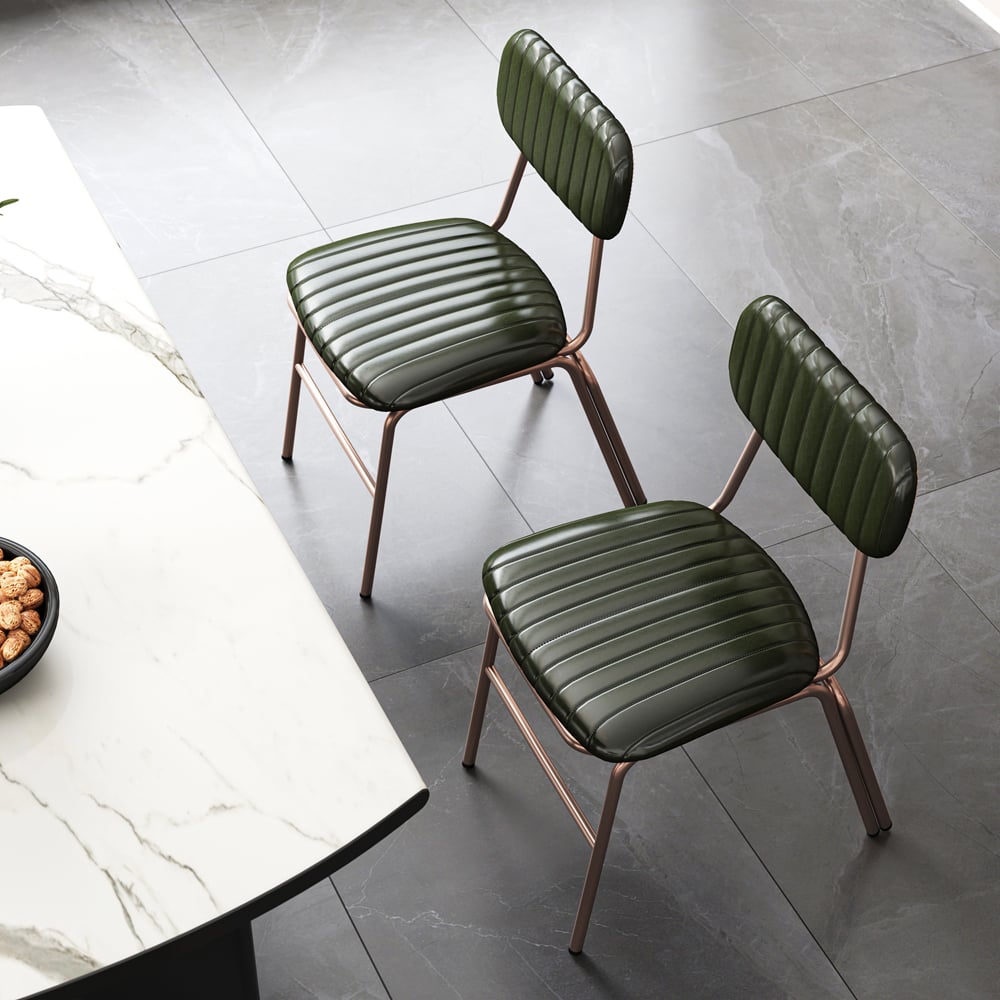 HMR Modern Dining Chairs with Faux Leather Upholstery (Set of 2) - Green