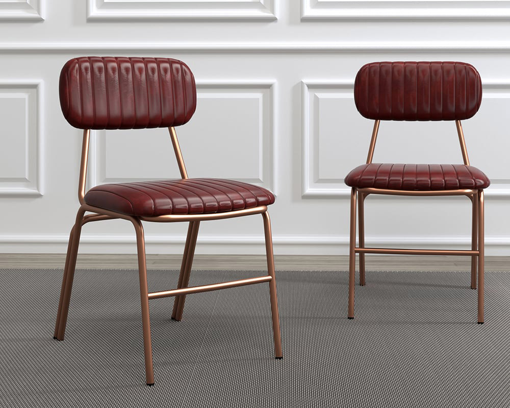 HMR Modern Dining Chairs with Faux Leather Upholstery (Set of 2) - Wine Red