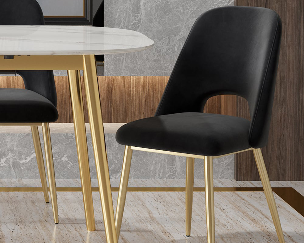HMR Set of 2 Mid-Century Modern Dining Chairs Velvet Upholstery - Black