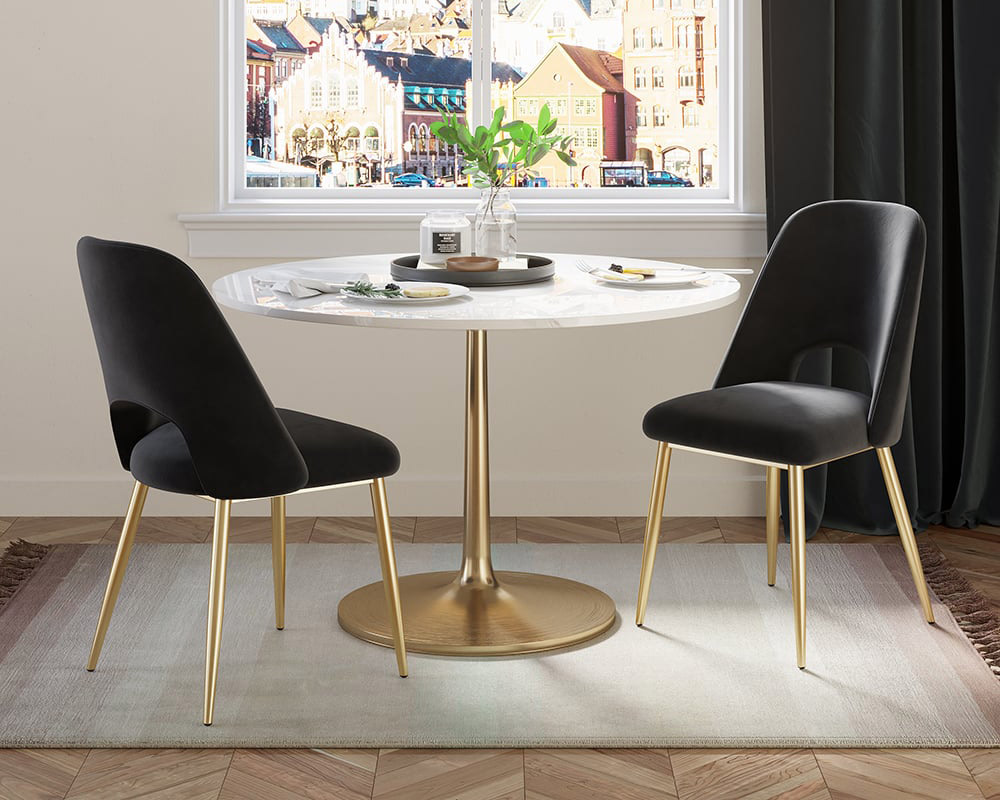 HMR Set of 2 Mid-Century Modern Dining Chairs Velvet Upholstery - Black