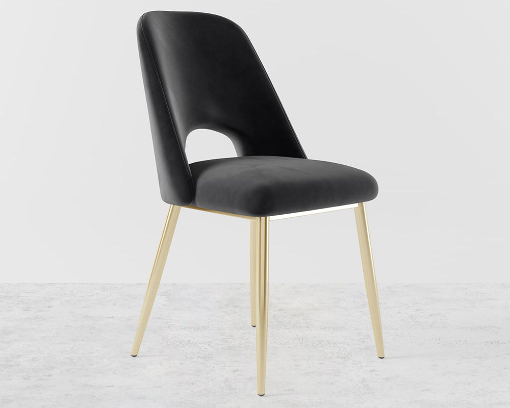 HMR Set of 2 Mid-Century Modern Dining Chairs Velvet Upholstery - Black