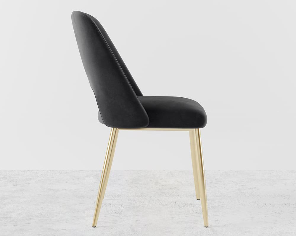 HMR Set of 2 Mid-Century Modern Dining Chairs Velvet Upholstery - Black