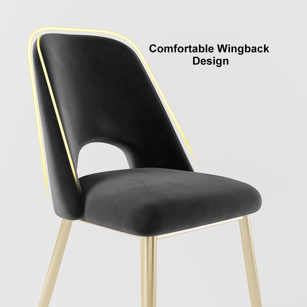 HMR Set of 2 Mid-Century Modern Dining Chairs Velvet Upholstery - Black