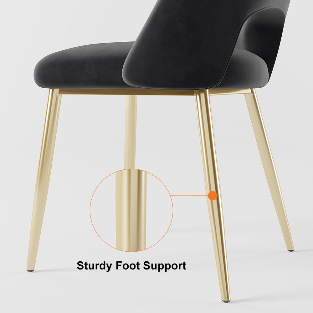HMR Set of 2 Mid-Century Modern Dining Chairs Velvet Upholstery - Black