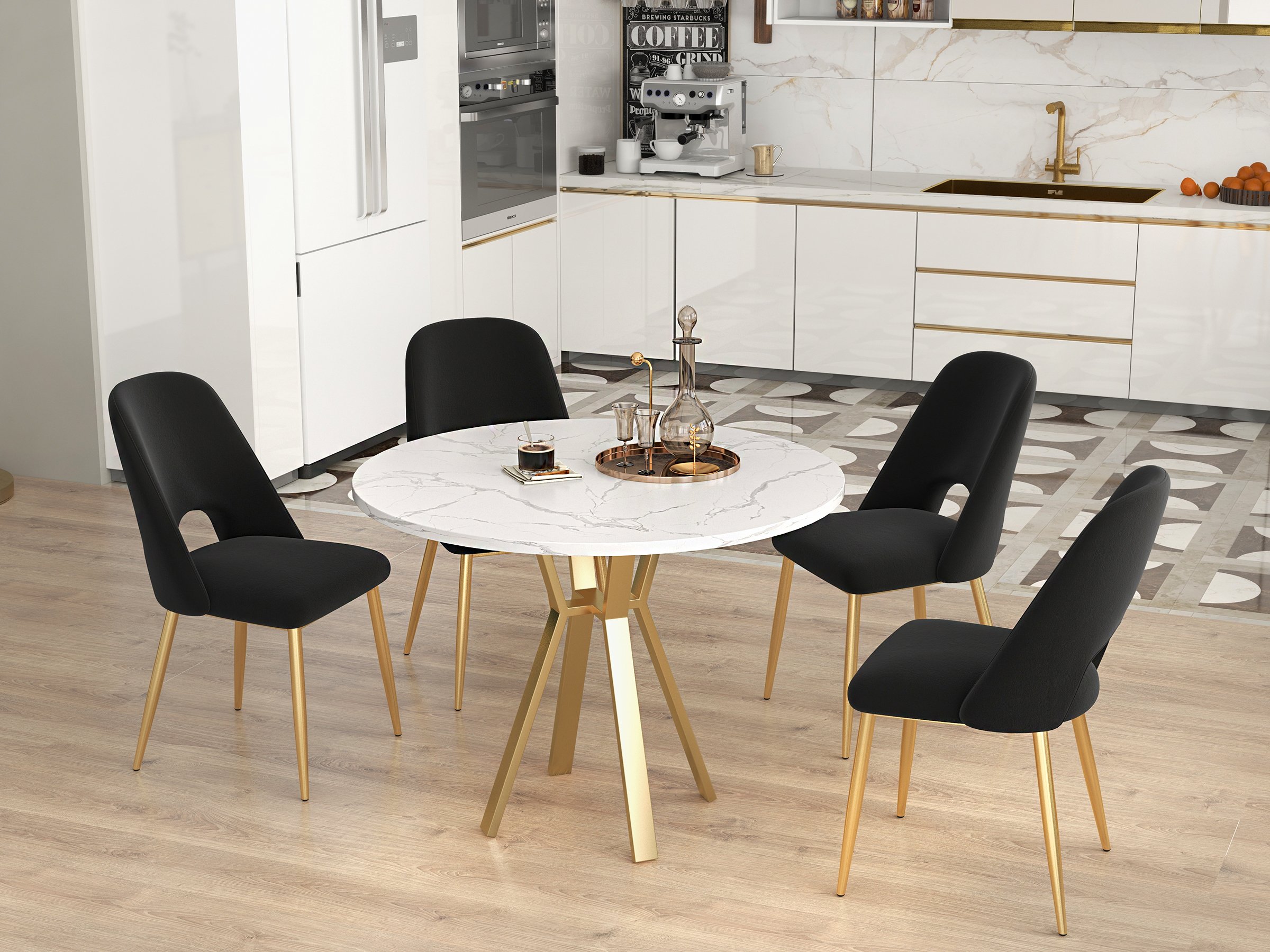 HMR Set of 2 Mid-Century Modern Dining Chairs Velvet Upholstery - Black
