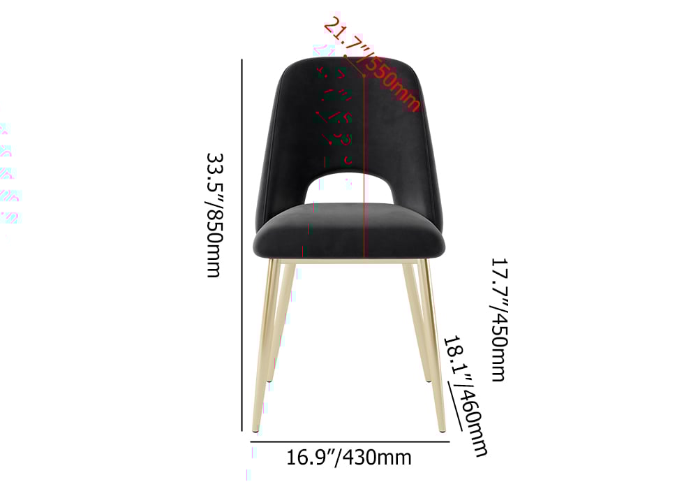 HMR Set of 2 Mid-Century Modern Dining Chairs Velvet Upholstery - Black