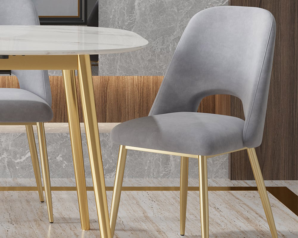 HMR Set of 2 Mid-Century Modern Dining Chairs Velvet Upholstery - Gray