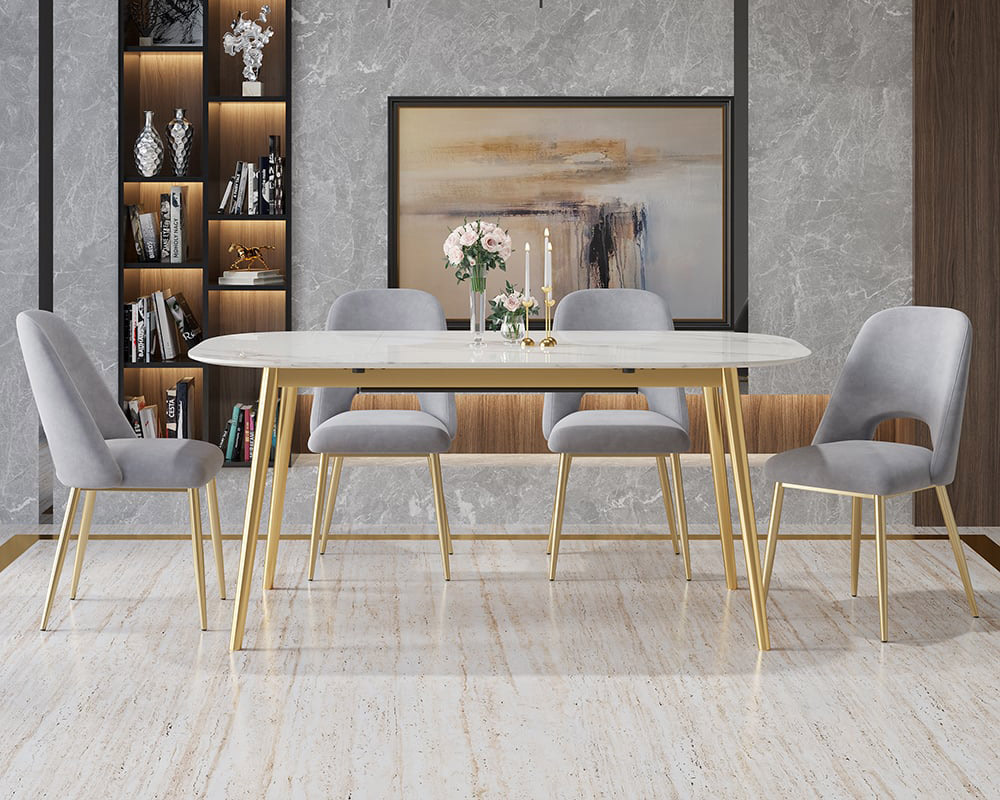 HMR Set of 2 Mid-Century Modern Dining Chairs Velvet Upholstery - Gray