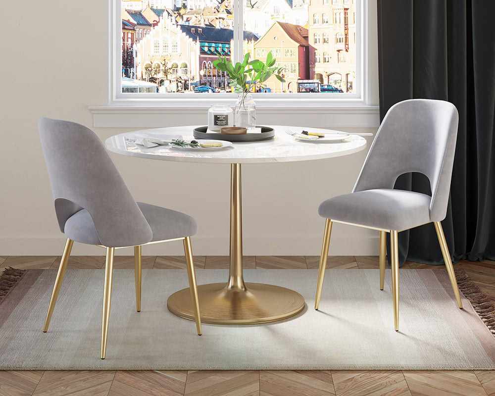 HMR Set of 2 Mid-Century Modern Dining Chairs Velvet Upholstery - Gray