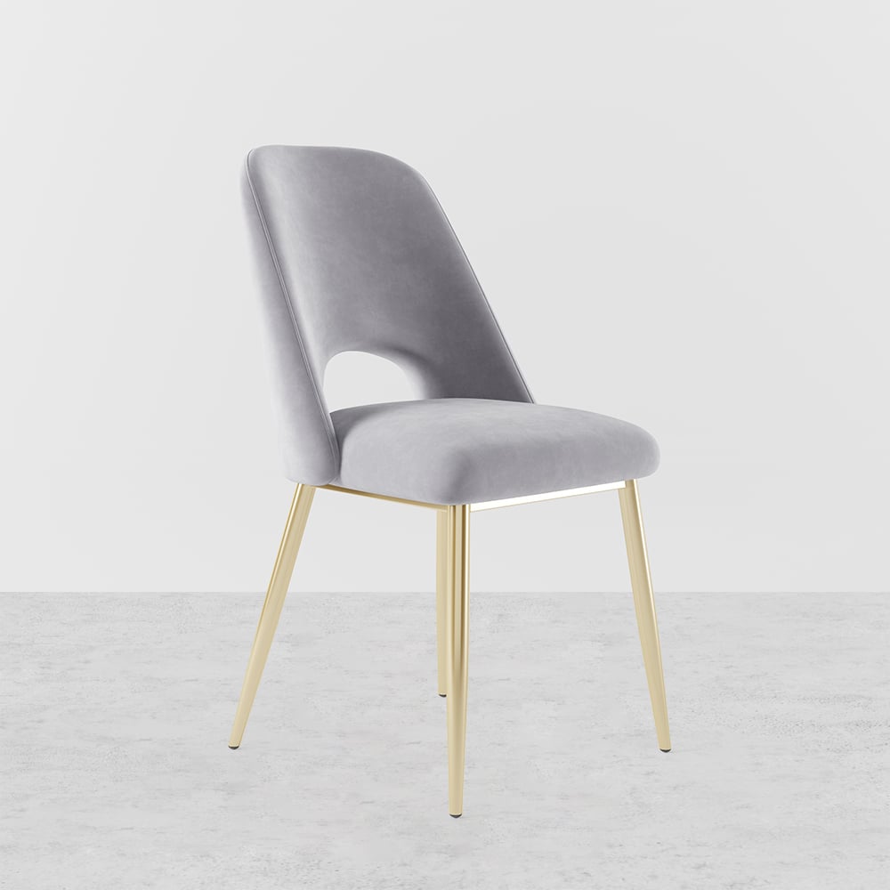 HMR Set of 2 Mid-Century Modern Dining Chairs Velvet Upholstery - Gray