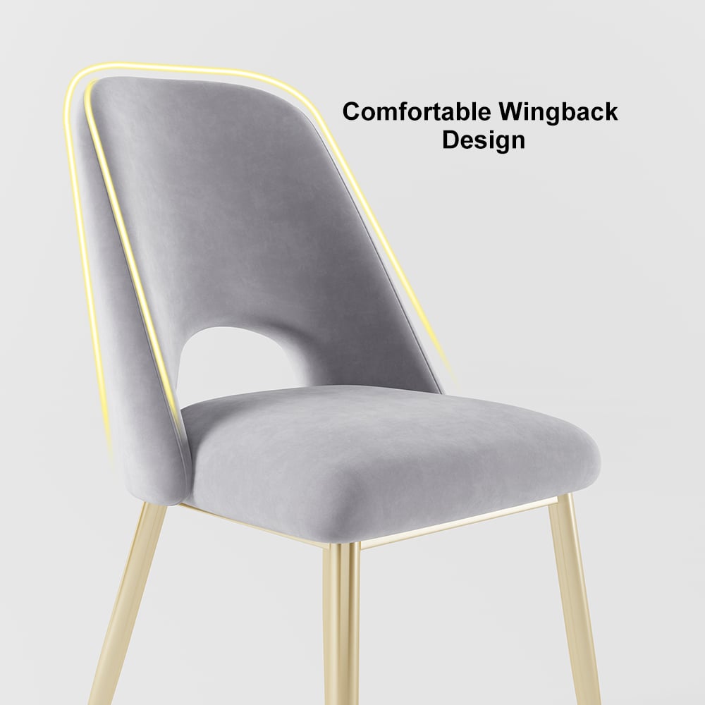 HMR Set of 2 Mid-Century Modern Dining Chairs Velvet Upholstery - Gray