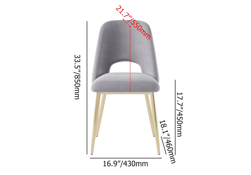 HMR Set of 2 Mid-Century Modern Dining Chairs Velvet Upholstery - Gray