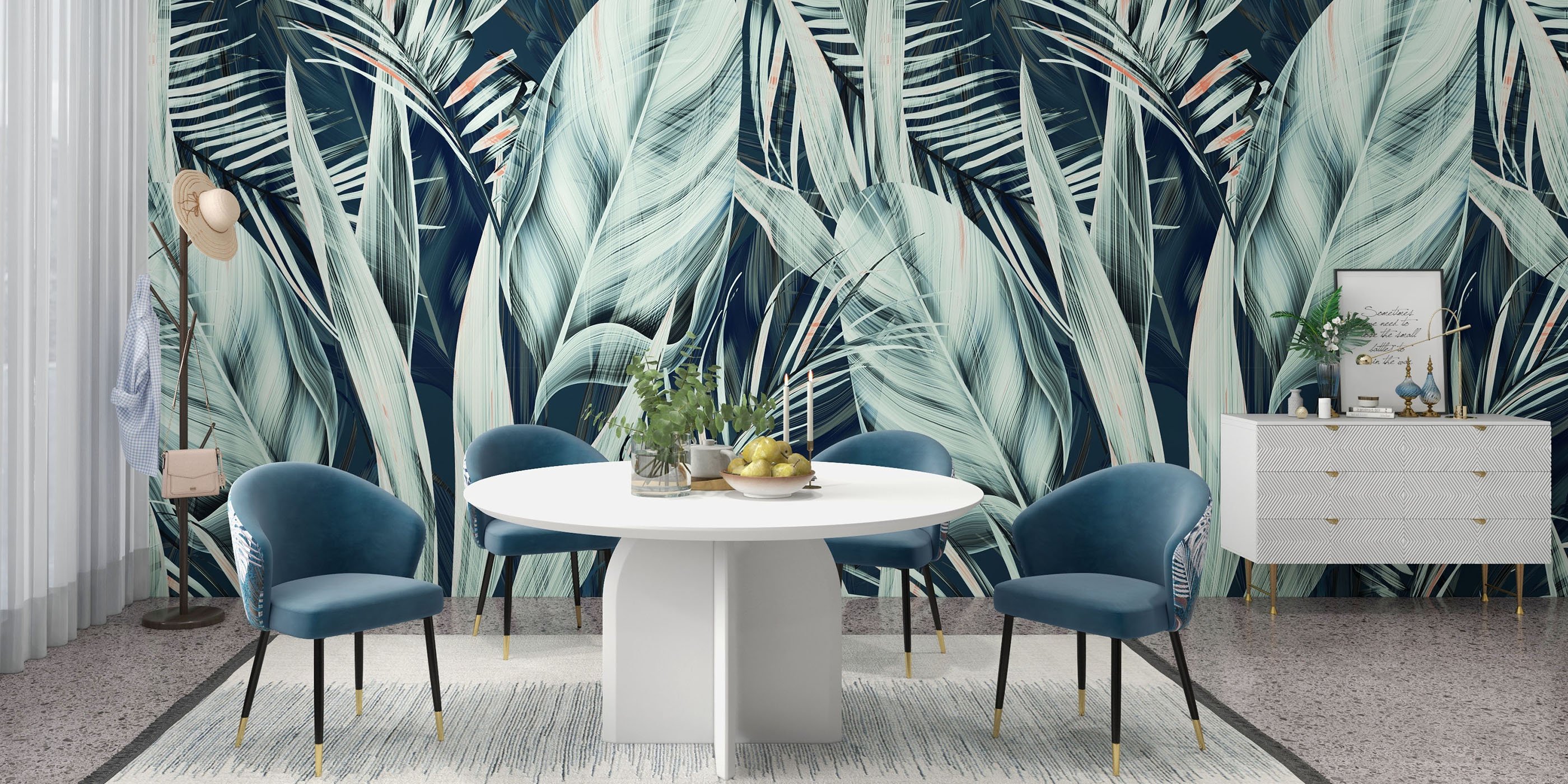 HMR Modern Dining Chairs with Velvet Upholstery - Greenish Blue, 1-Piece