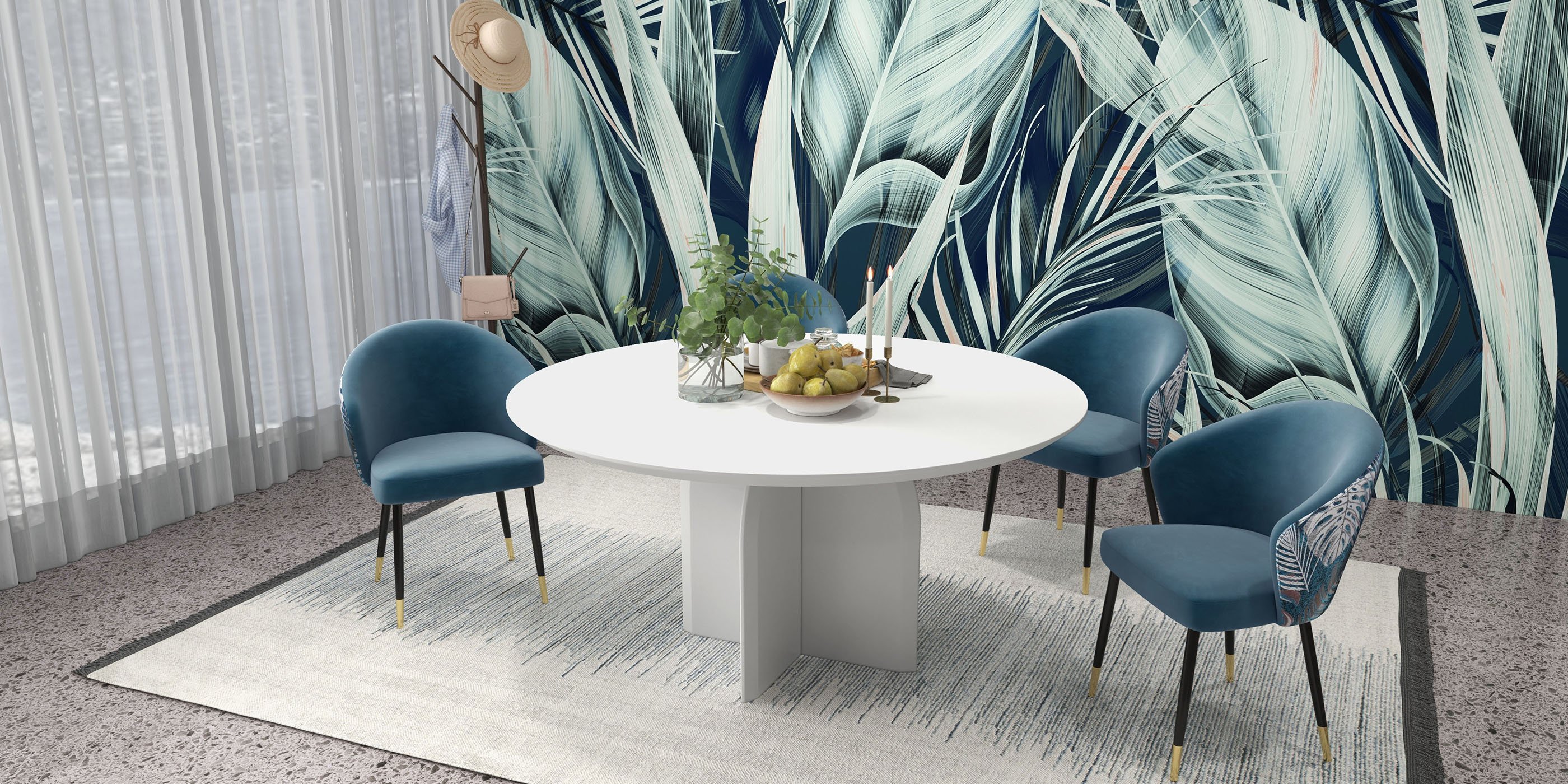 HMR Modern Dining Chairs with Velvet Upholstery - Greenish Blue, 1-Piece