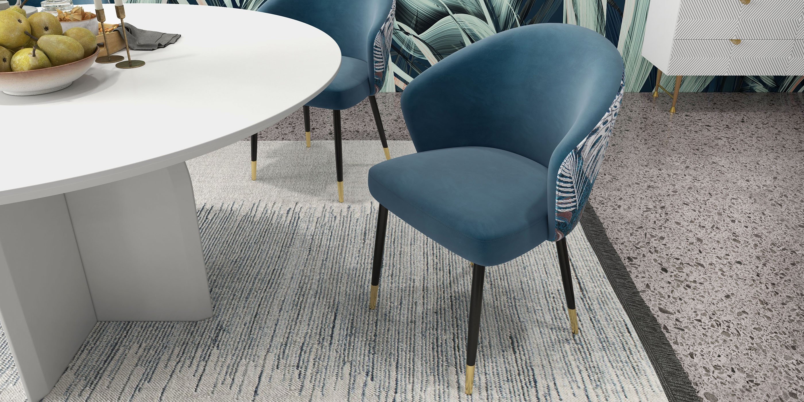 HMR Modern Dining Chairs with Velvet Upholstery - Greenish Blue, 1-Piece