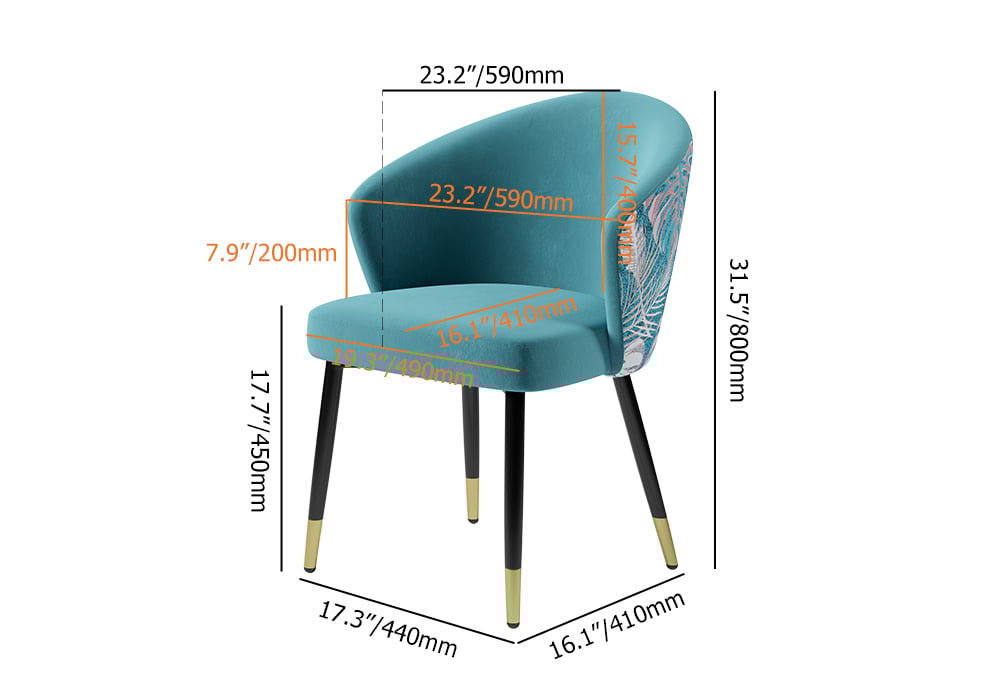 HMR Modern Dining Chairs with Velvet Upholstery - Greenish Blue, 1-Piece