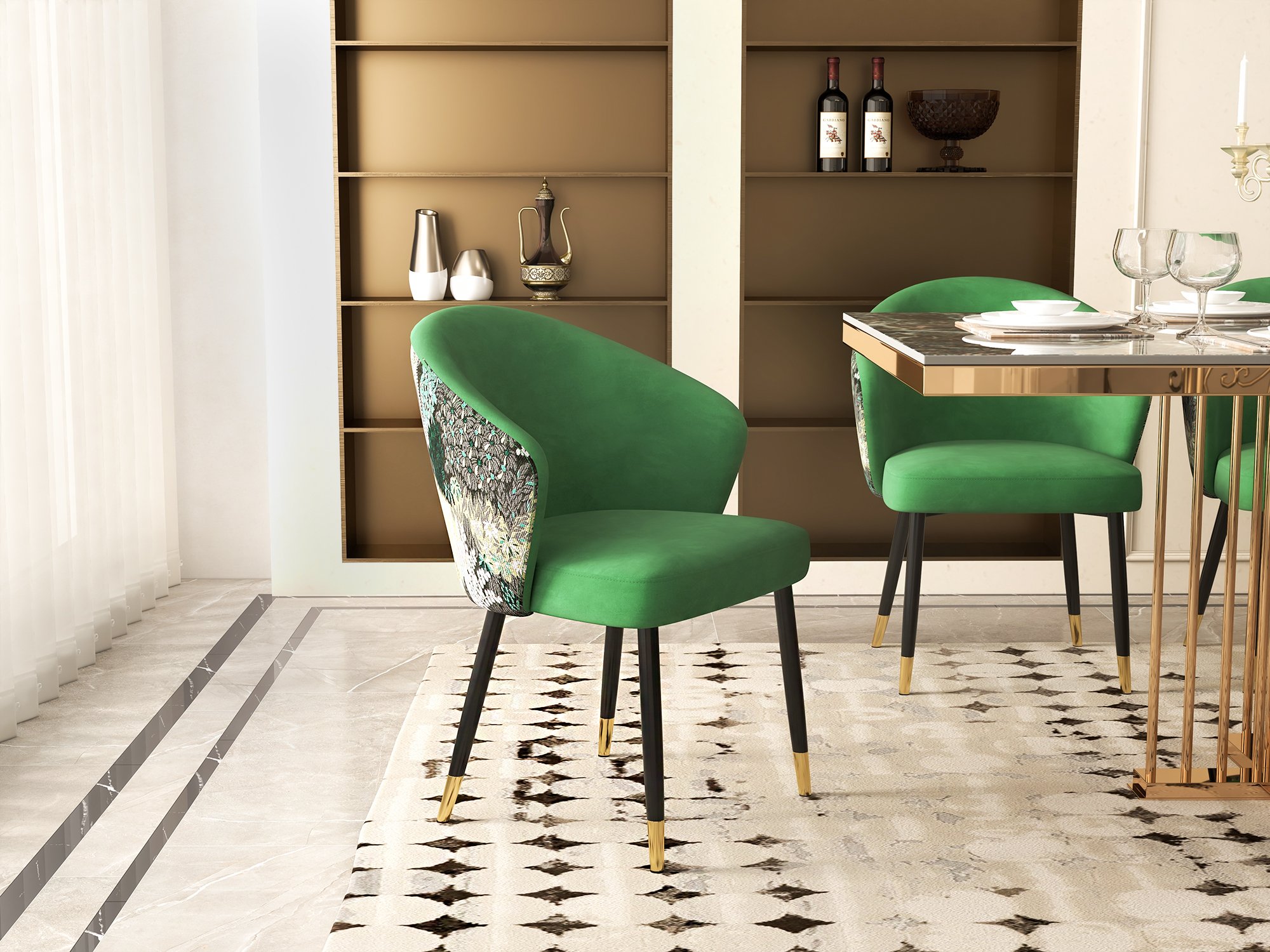 HMR Modern Dining Chairs with Velvet Upholstery - Green, 1-Piece