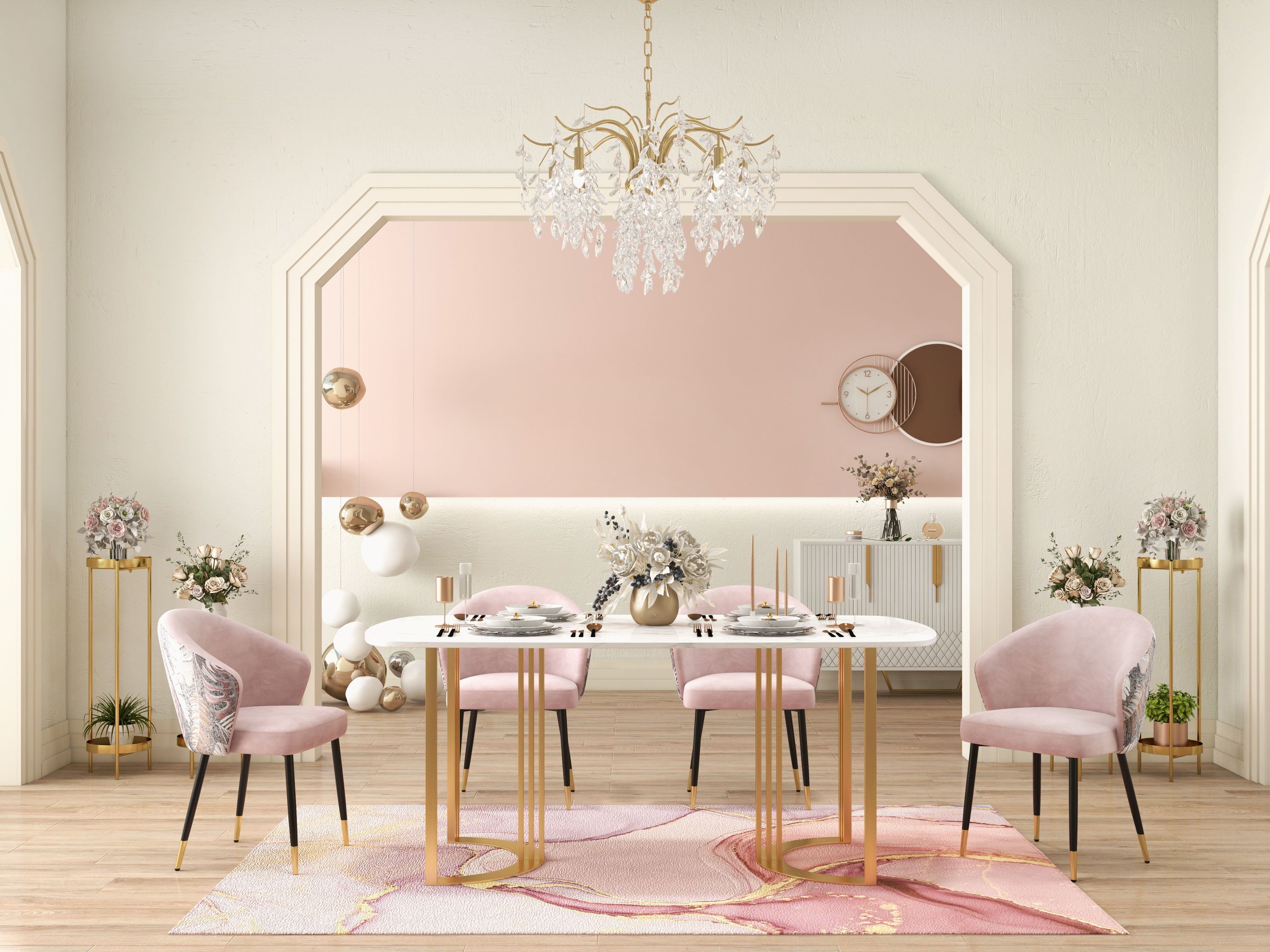 HMR Modern Dining Chairs with Velvet Upholstery - Pink, 1-Piece