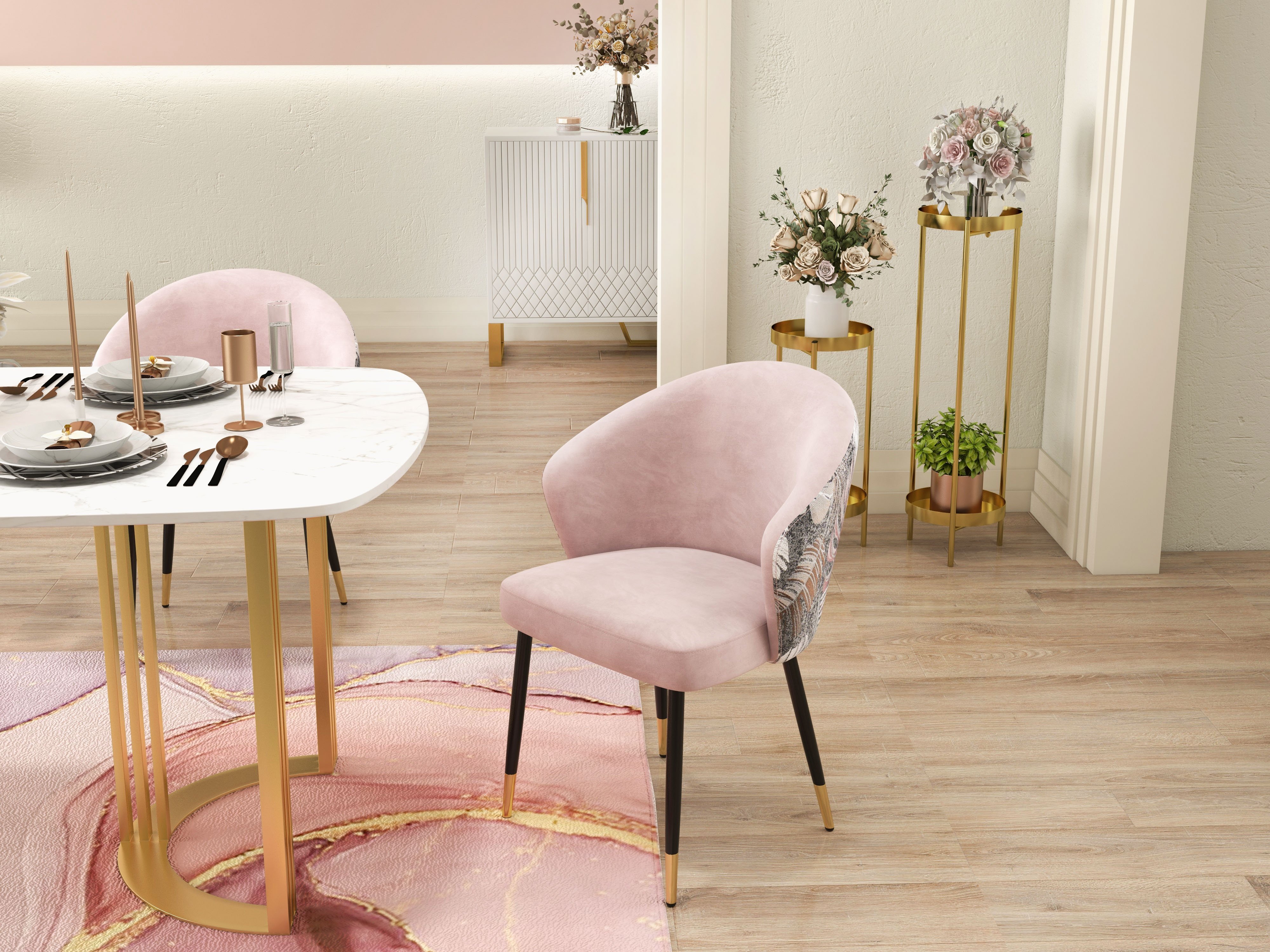HMR Modern Dining Chairs with Velvet Upholstery - Pink, 1-Piece