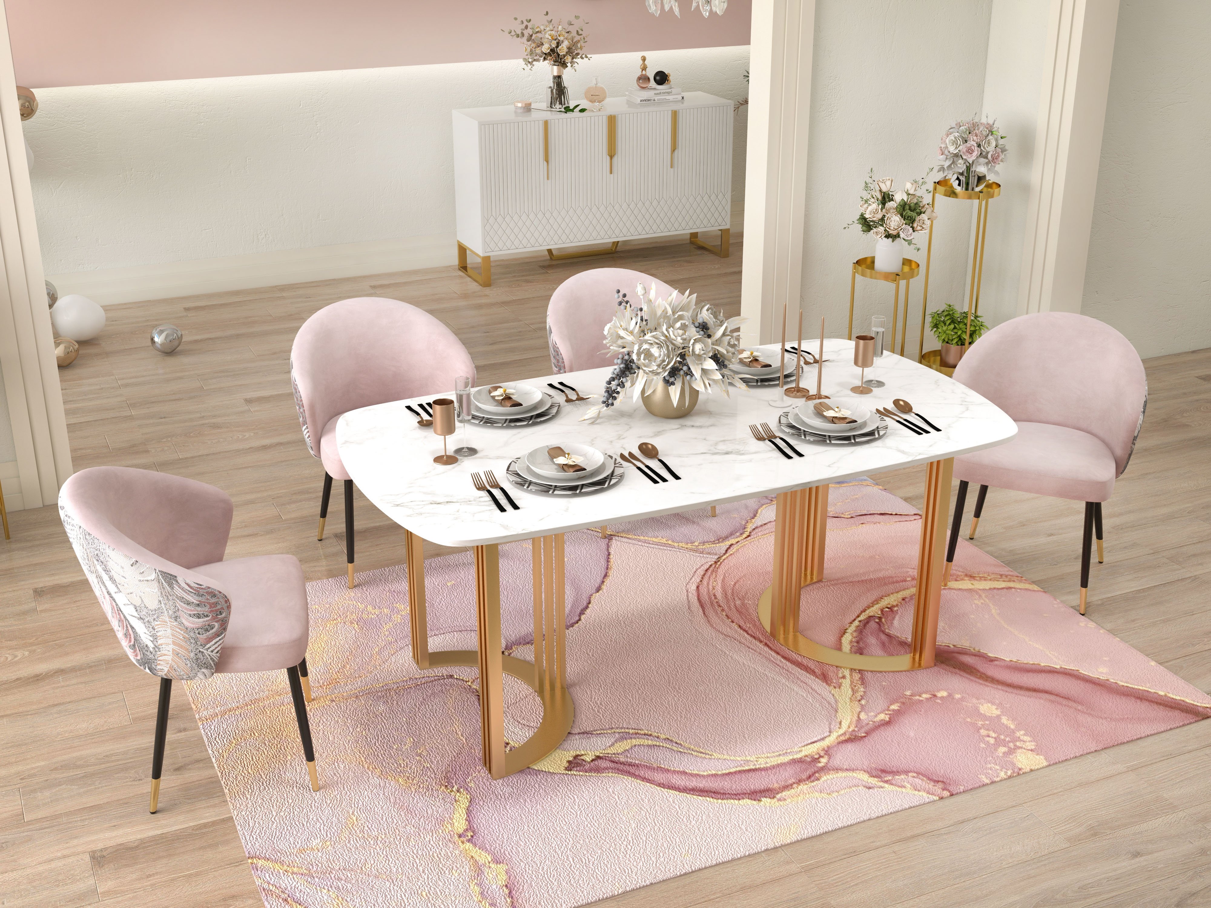 HMR Modern Dining Chairs with Velvet Upholstery - Pink, 1-Piece
