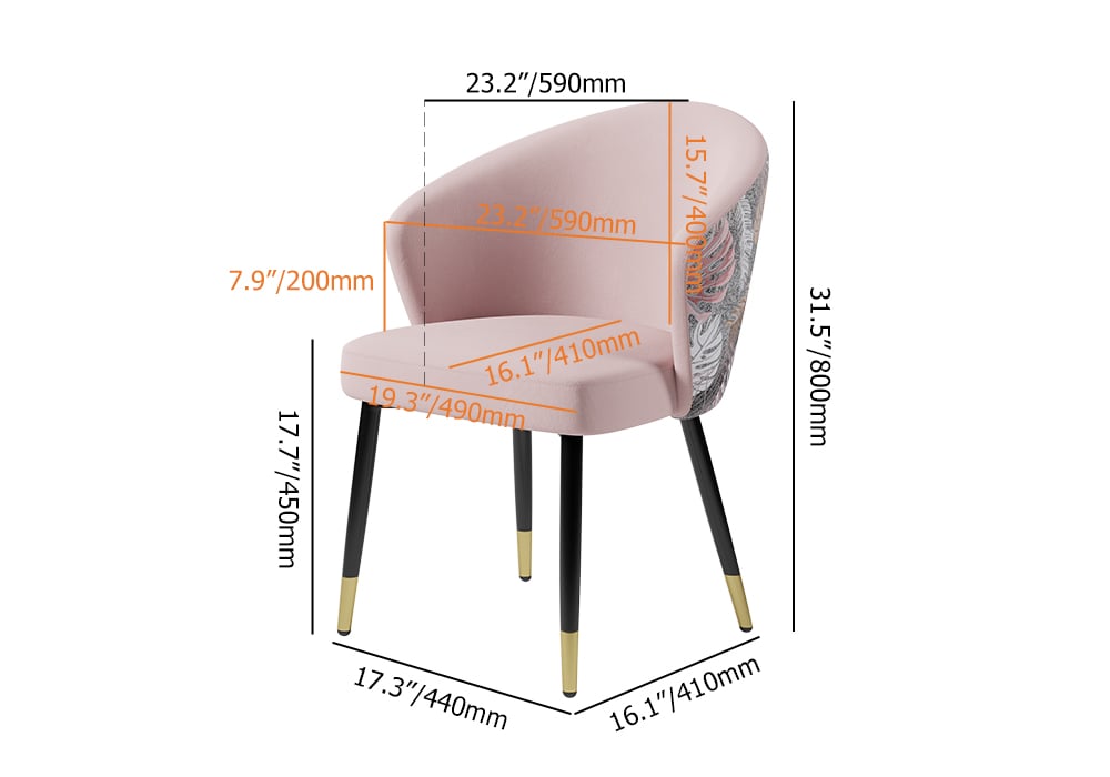 HMR Modern Dining Chairs with Velvet Upholstery - Pink, 1-Piece