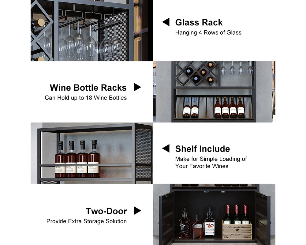HMR - Industrial Standing Glass Wine Rack 70.9" in Left Side