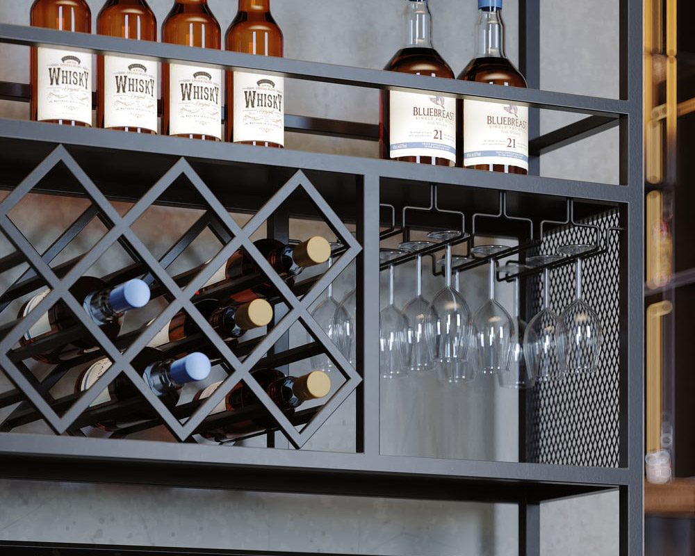 HMR - Industrial Standing Glass Wine Rack 70.9" in Left Side