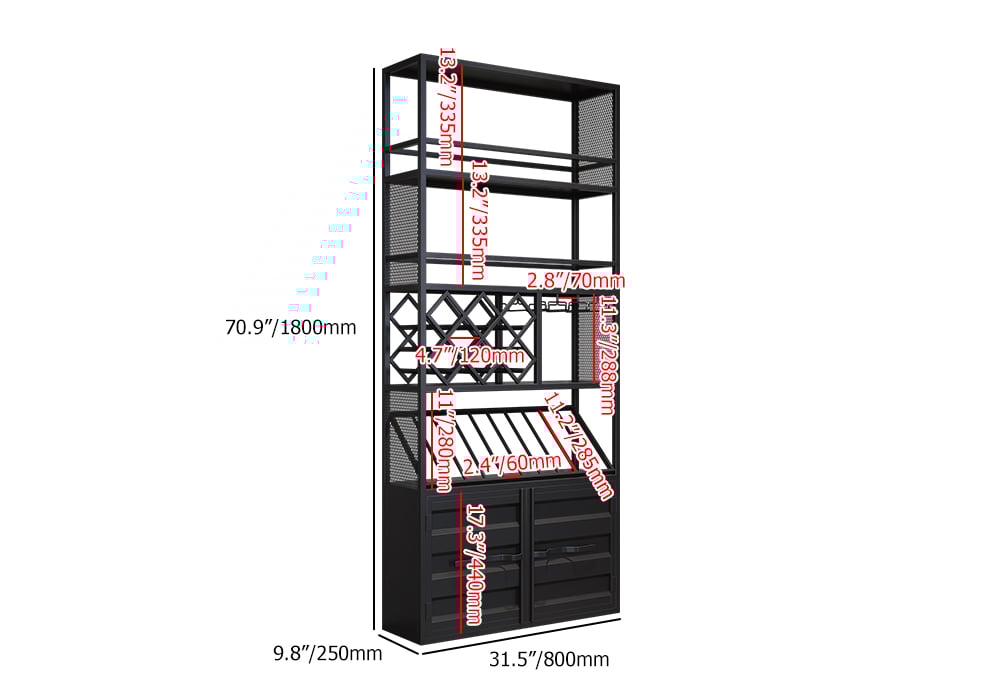 HMR - Industrial Standing Glass Wine Rack 70.9" in Left Side