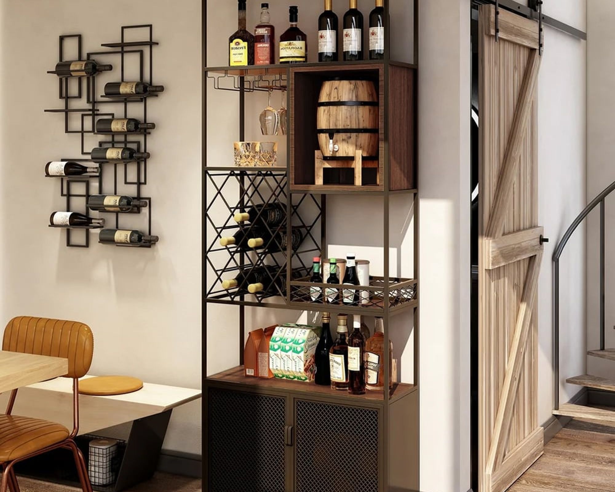 HMR - Industrial Bar Wine Rack Cabinet with Glass Holder
