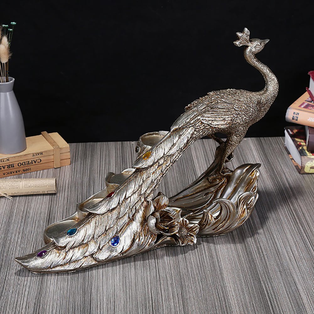 HMR - Modern Peacock Wine Glass Rack Tabletop Wine Bottle Holder in Antique Silver
