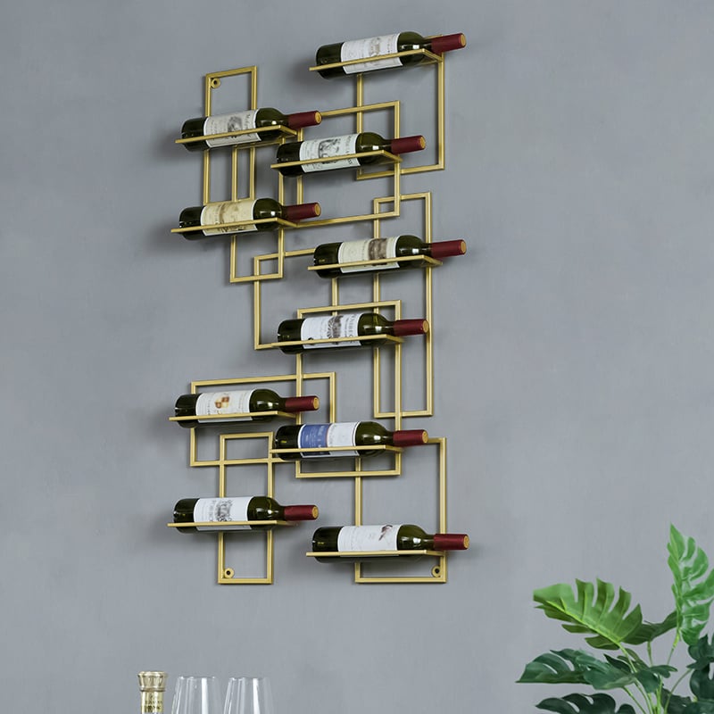 HMR - Modern Geometric Wall Mounted Wine Rack for 10-Bottle