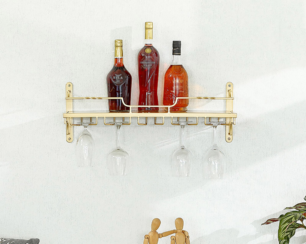 HMR - Nordic Wall Mounted Wine Rack Glass Rack in Gold