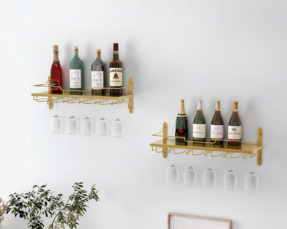 HMR - Nordic Wall Mounted Wine Rack Glass Rack in Gold