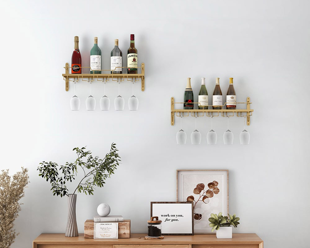 HMR - Nordic Wall Mounted Wine Rack Glass Rack in Gold