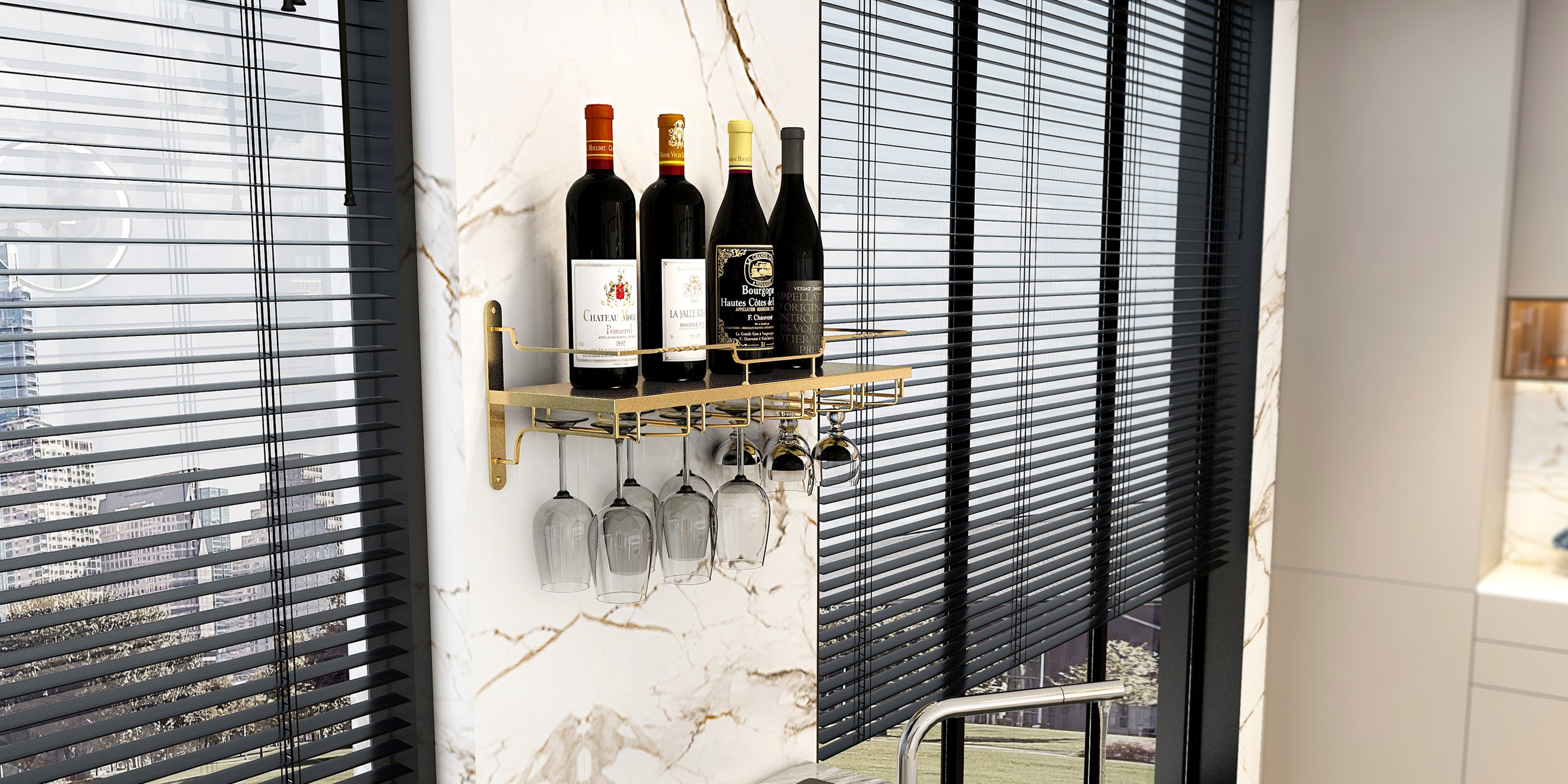 HMR - Nordic Wall Mounted Wine Rack Glass Rack in Gold