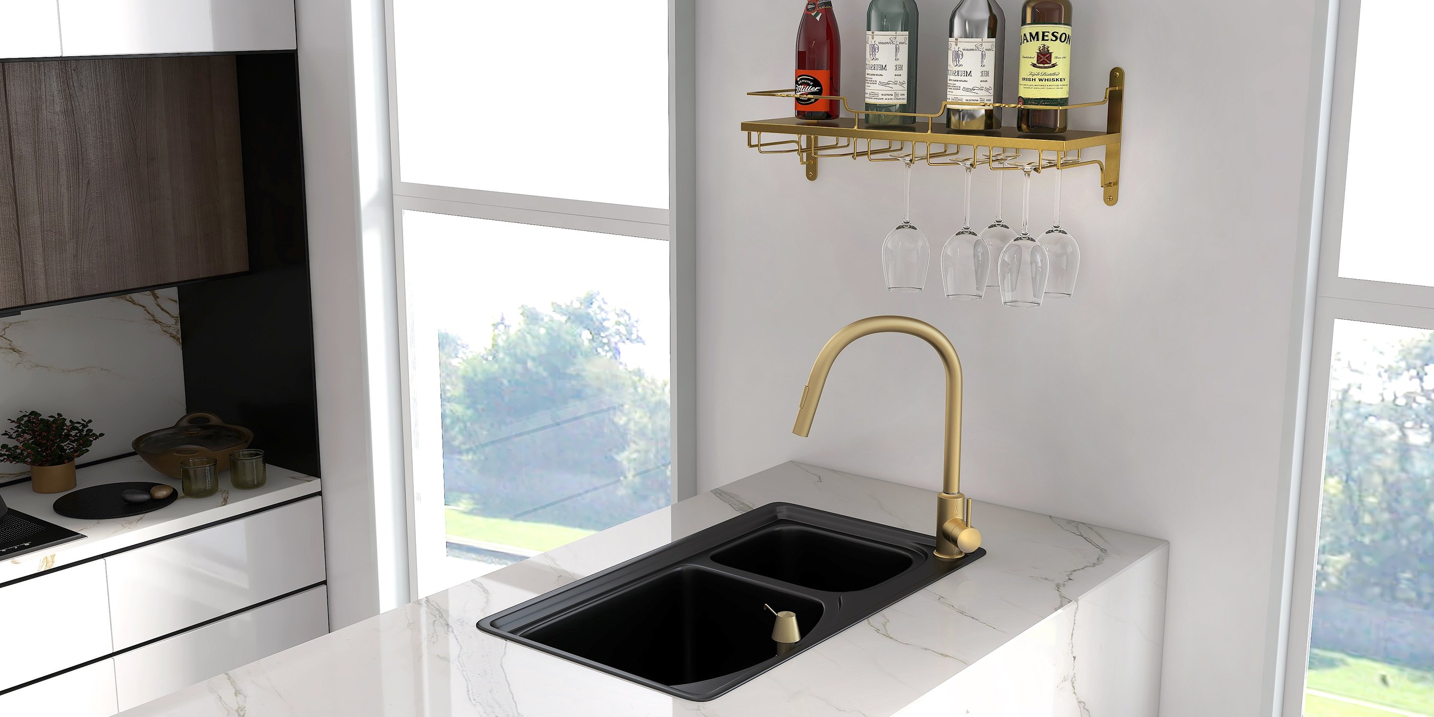 HMR - Nordic Wall Mounted Wine Rack Glass Rack in Gold