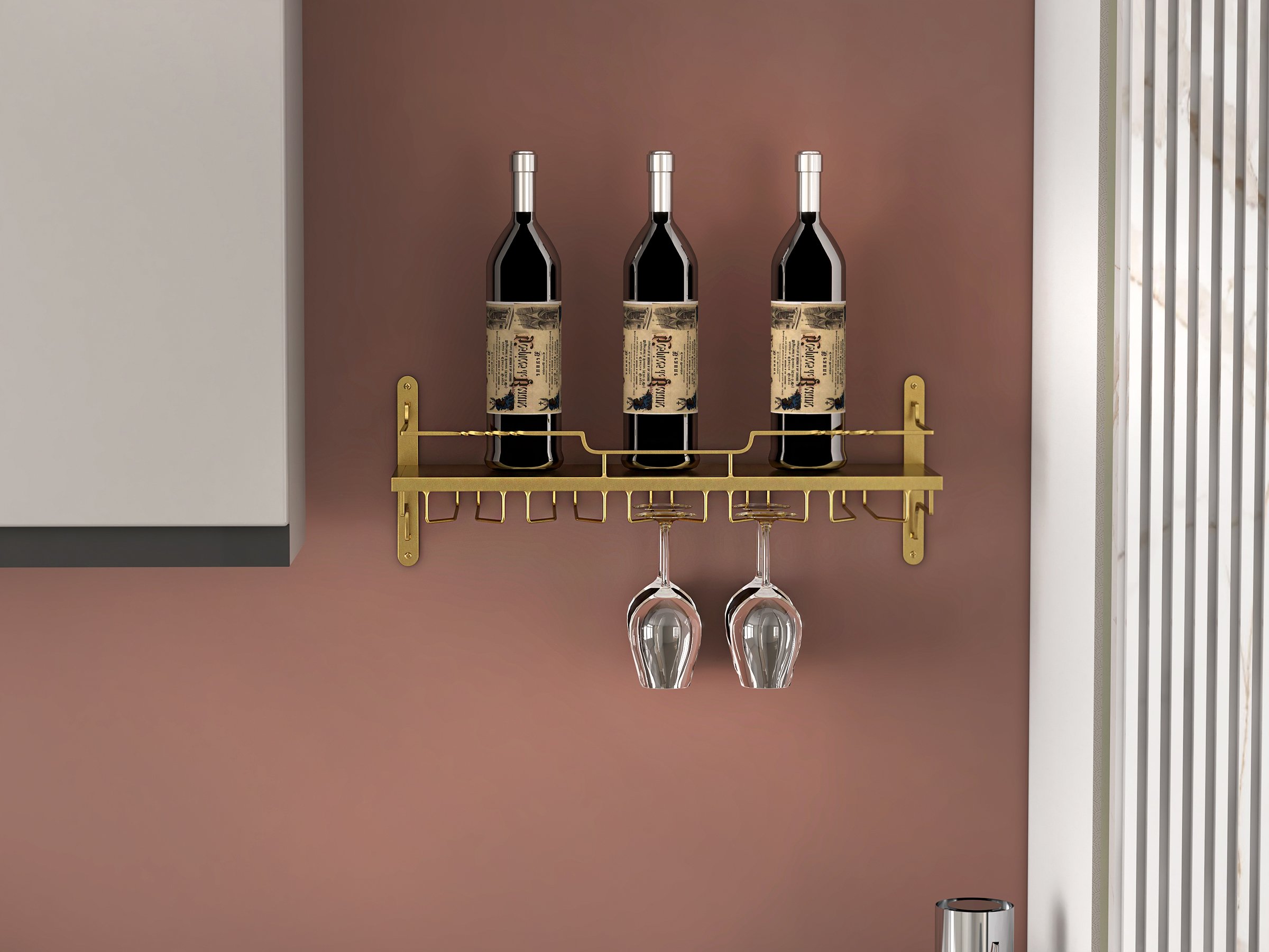 HMR - Nordic Wall Mounted Wine Rack Glass Rack in Gold