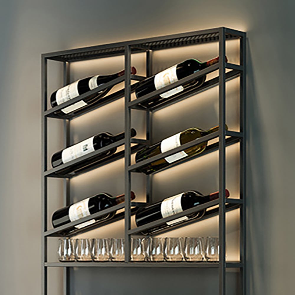 HMR Industrial Wall Mounted Wine Rack with Bottle Rack - Black