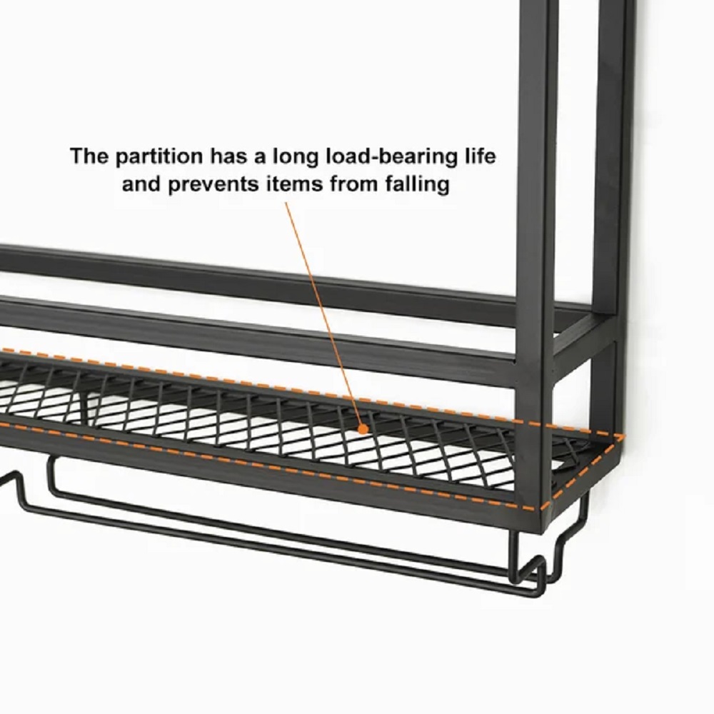 HMR Industrial Wall Mounted Wine Rack with Bottle Rack - Black