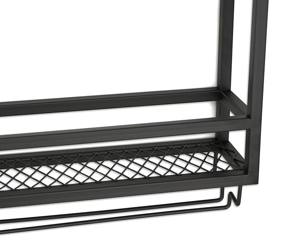 HMR Industrial Wall Mounted Wine Rack with Glass & Bottle Rack - Black