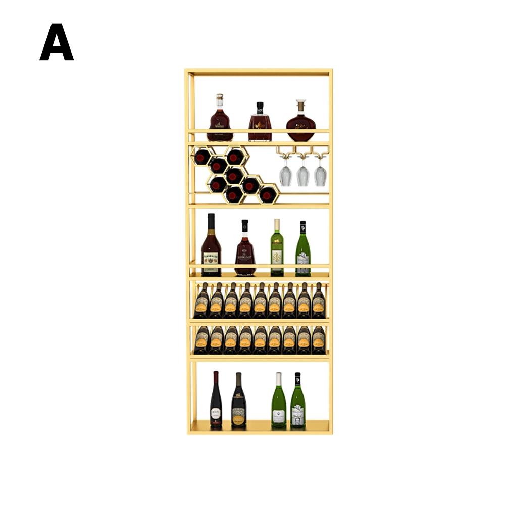 HMR - Contemporary Standing Honeycomb Wine Rack with Glass Rack in Gold, Style A