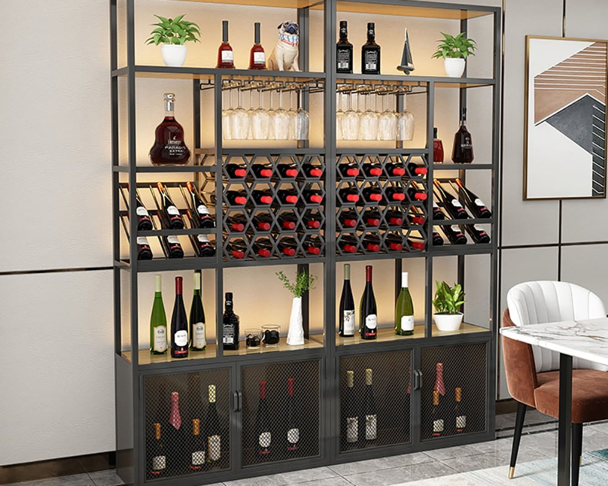 HMR - Industrial Standing Glass Wine Rack in Left Side