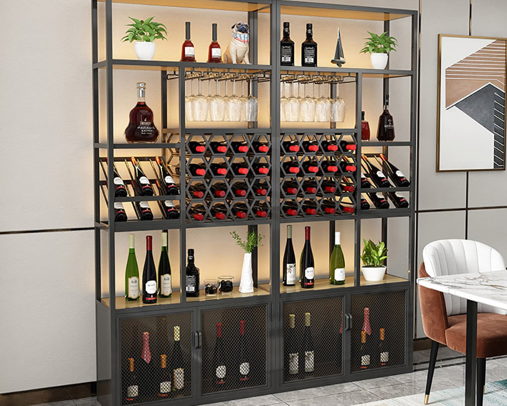 HMR - Industrial Standing Glass Wine Rack in Left Side