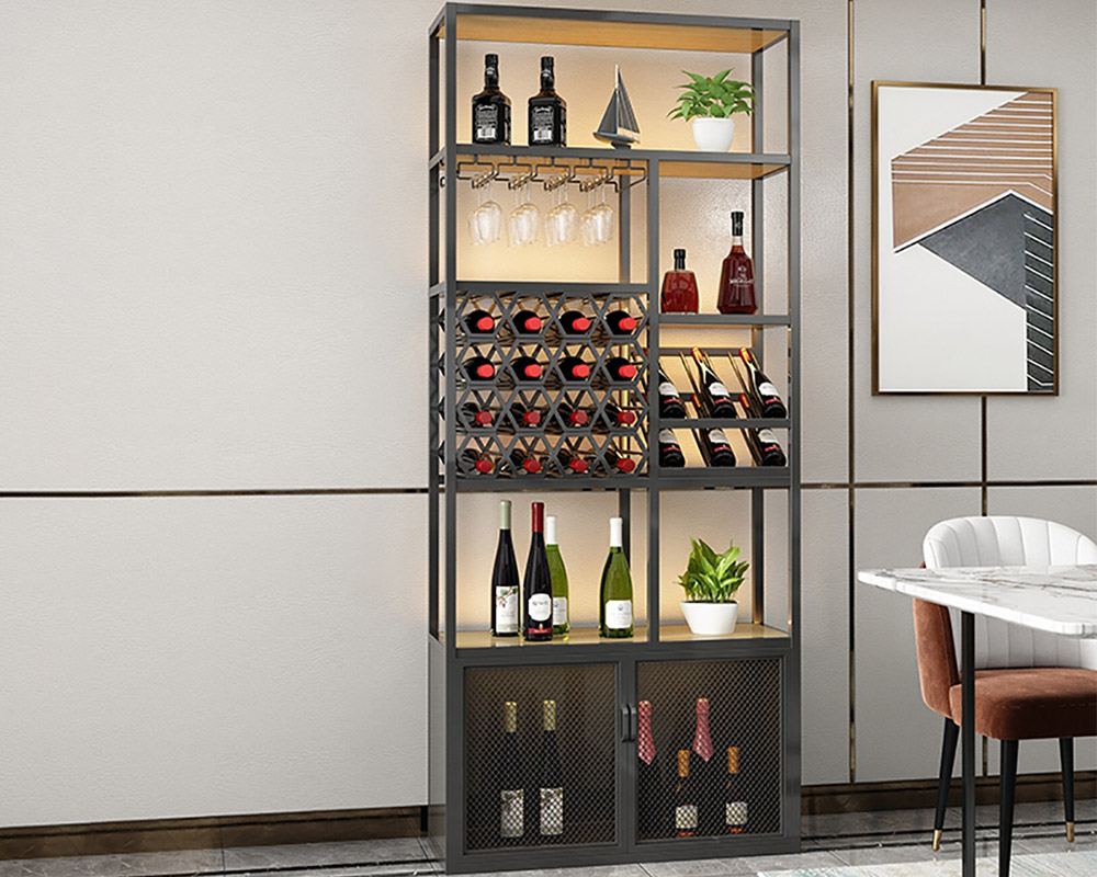 HMR - Industrial Standing Glass Wine Rack in Left Side